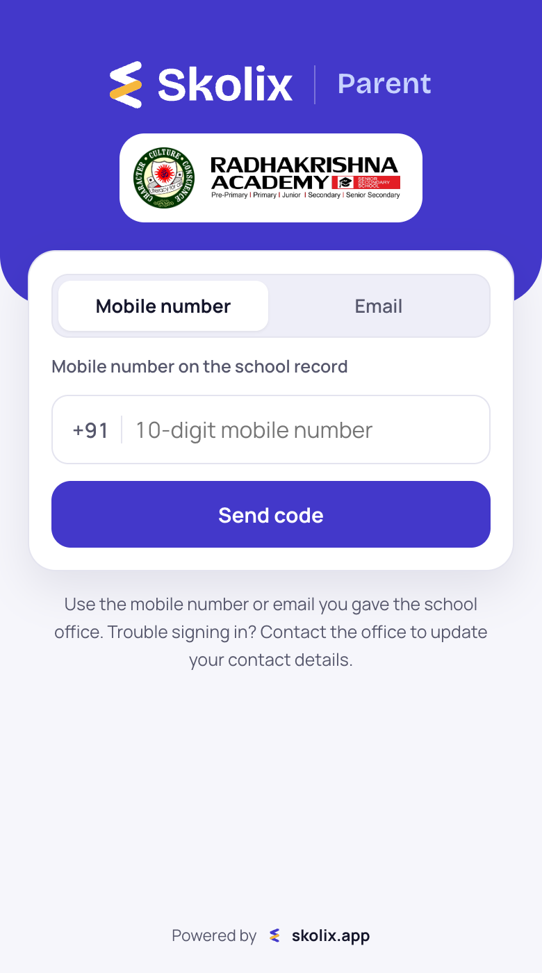 Parent App sign-in screen